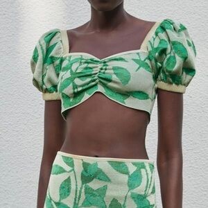 Zara Green Patterned Crop Top